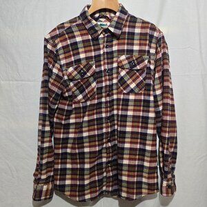 Edgevale Made in USA LS BF Flannel - Brown Beige Blue Plaid - SZ L